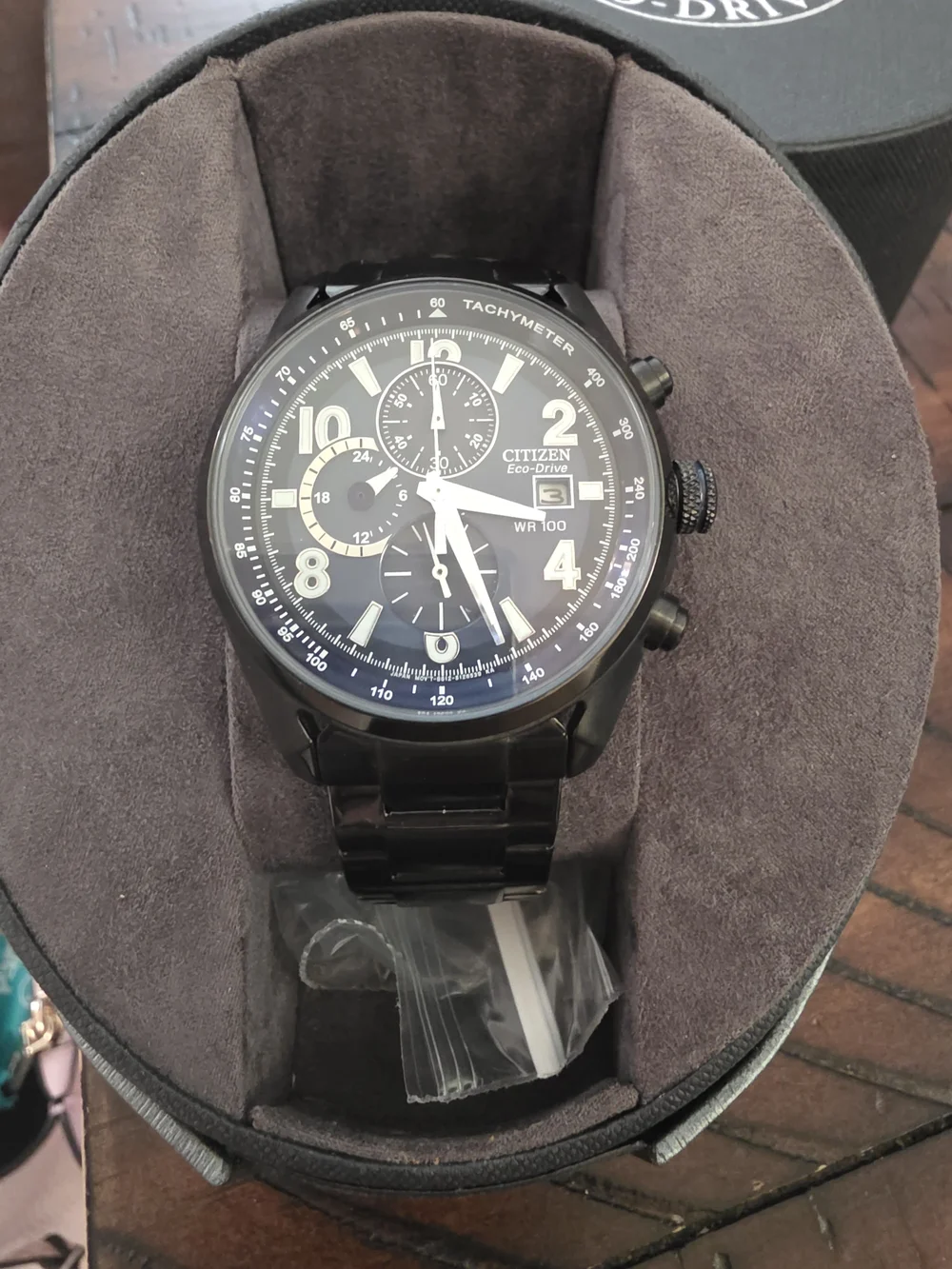 Citizen Eco-Drive Men's Black Chronograph Watch Navy Blue Dial (Brand NEW)